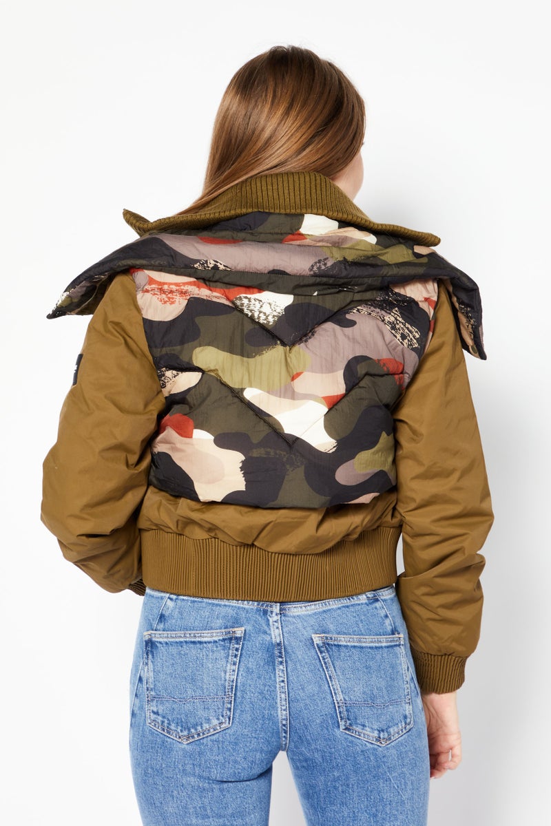 Aigle Women 2 In 1 Camouflage Puffer Jacket, Olive Combo - Image 4