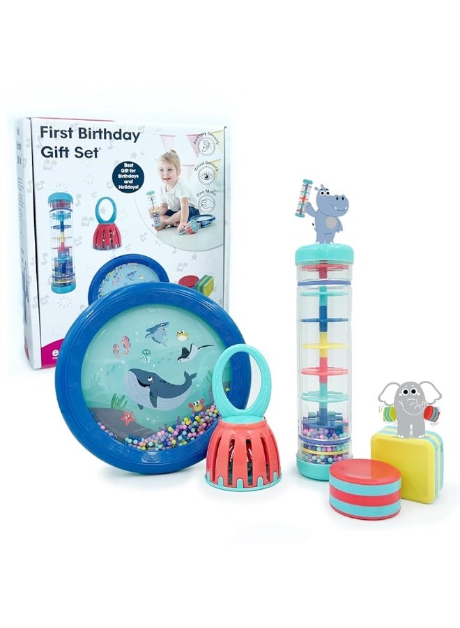 Edushape First Birthday Gift Set - Baby Musical Instruments & Toddler Music Set - Music Toys Baby Gift â€“ Includes Hand Drum, Rain Stick, Shakers, Bell - Interactive Toddler Music Toys for Toddlers 1-3 - Image 1