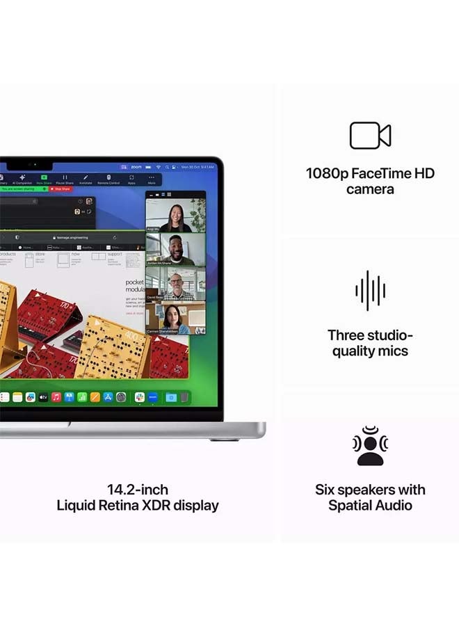 ابل  ماك بوك برو MXE13AB/A بشاشة مقاس 14.2 بوصة، ووحدة المعالجة المركزية Apple M3 8 Core ووحدة معالجة الرسومات 10 Core، ومحرك أقراص SSD سعة 1 تيرابايت، ونظام التشغيل MacOS، إنجليزي/عربي فضي - Image 5