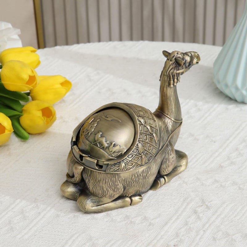Vintage Camel Metal Ashtray With Lid Windproof Smokeless Indoor Outdoor Tabletop Use - Image 5