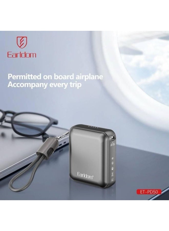 Earldom PD50 Power Bank Adapter 10000mAh with Built-in Charging Cable – USB-C & PD Fast Charging - Image 1
