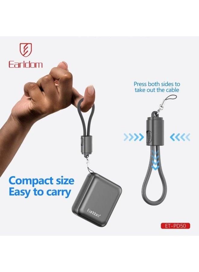 Earldom PD50 Power Bank Adapter 10000mAh with Built-in Charging Cable – USB-C & PD Fast Charging - Image 4
