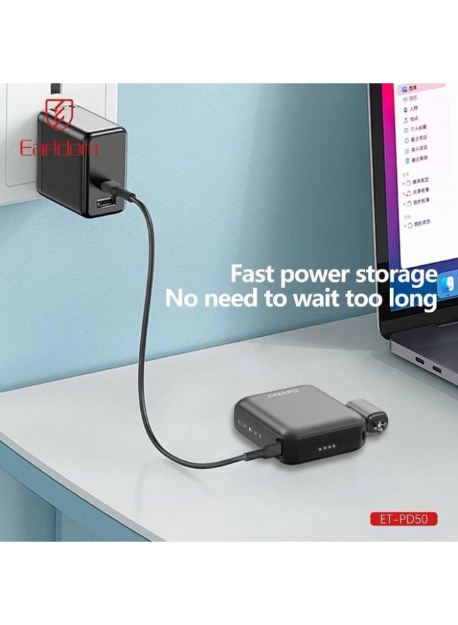 Earldom PD50 Power Bank Adapter 10000mAh with Built-in Charging Cable – USB-C & PD Fast Charging - Image 5