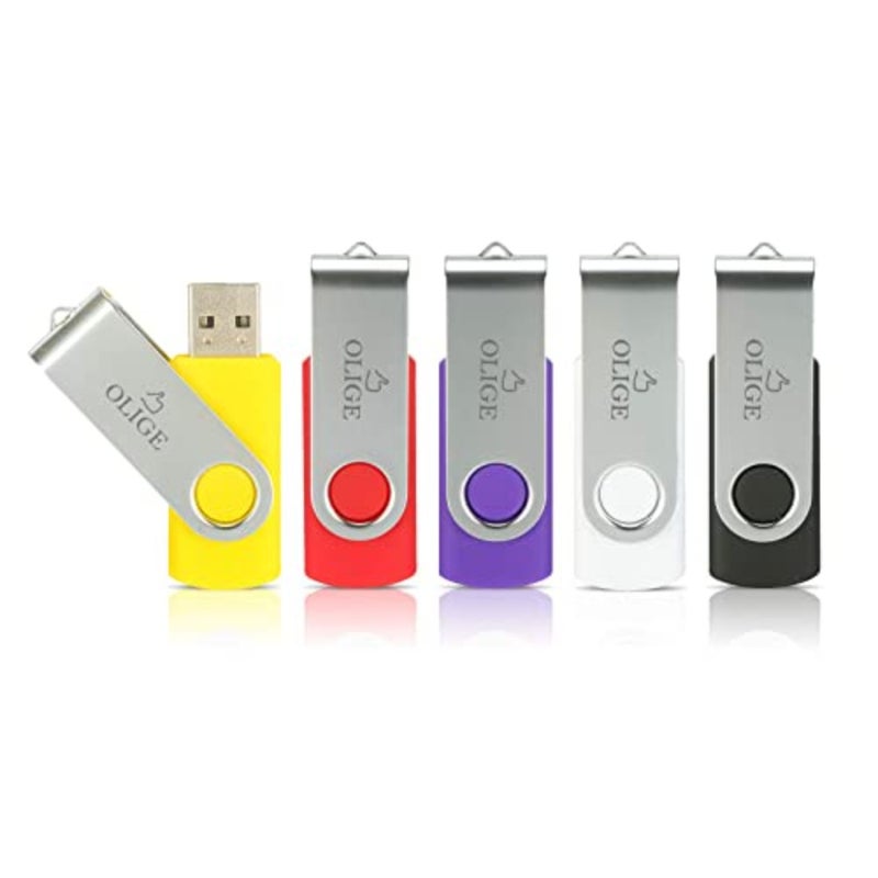 5 Pack USB Flash Drive 8GB Swivel Thumb Drives Key-Chain USB Stick for Office School Use, ABS Plastic, 5 Mixed Colors: Yellow Red Purple White Black, Compact and Durable - Image 1