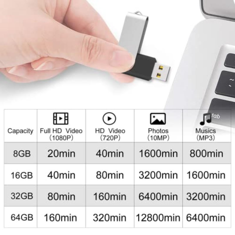 5 Pack USB Flash Drive 8GB Swivel Thumb Drives Key-Chain USB Stick for Office School Use, ABS Plastic, 5 Mixed Colors: Yellow Red Purple White Black, Compact and Durable - Image 4