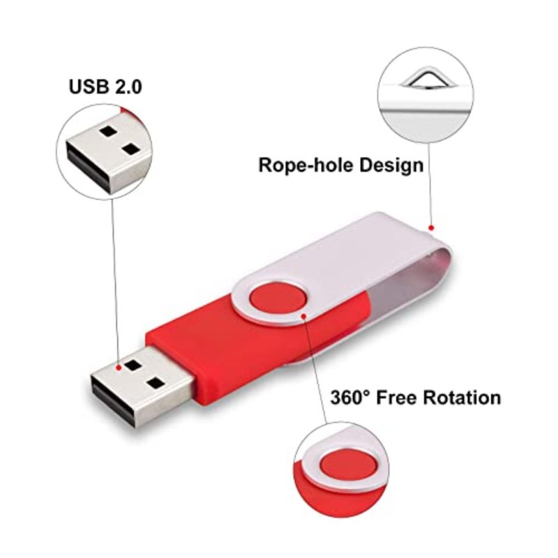 5 Pack USB Flash Drive 8GB Swivel Thumb Drives Key-Chain USB Stick for Office School Use, ABS Plastic, 5 Mixed Colors: Yellow Red Purple White Black, Compact and Durable - Image 3