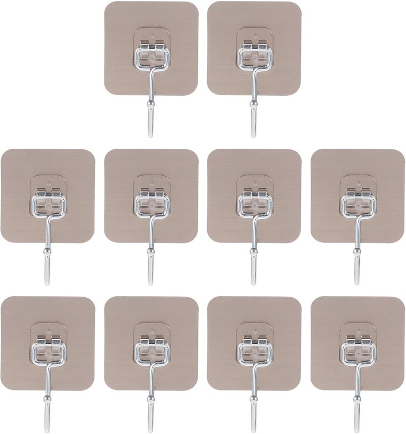 Uonlytech 10pcs Brushed Large No-Trace Adhesive Wall Storage Hooks Heavy Duty Clothes Hanger Rack for Door Bathroom Home Organization - Image 1