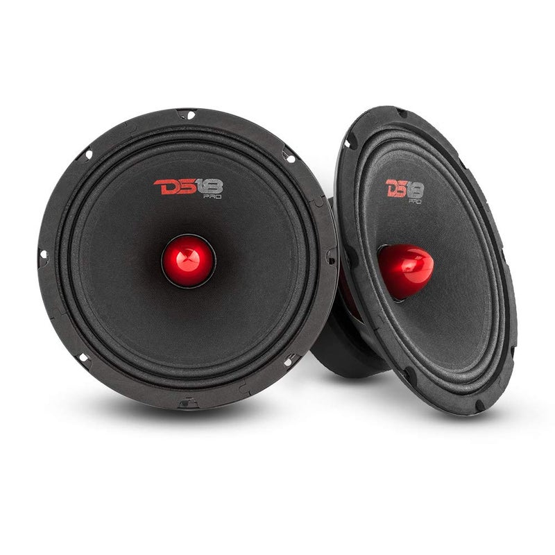 DS18 2X PRO-GM8.4B Loudspeaker - 8", Midrange, Red Aluminum Bullet, 580W Max, 4 Ohms,1.5" Kapton VC Premium Quality Audio Door Speakers for Car or Truck Stereo Sound System (2 Speakers) - Image 1