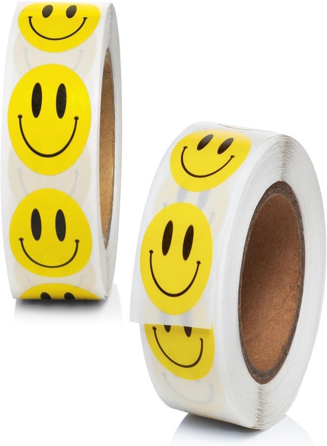 2HEET Rolls of 1000 Yellow Smiley Face Stickers - 1 Inch Round Waterproof & Adhesive Labels for Classroom Behavior Charts, Gift Wrapping, Party Decorations, and Student Rewards (Pack of 2) - Image 1