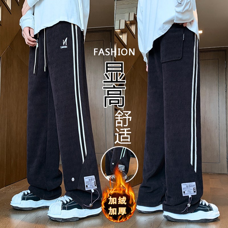 15 Teenagers Long Pants 12 Boys 13 Years Old High School Students Fleece-Lined Thick Sweatpants Older Children Casual Pants - Image 1