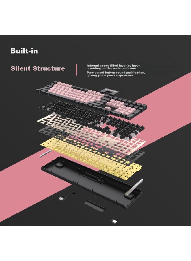 AUSDOM Asdun Hola111 Wireless Mechanical Keyboard And Mouse Combo, Dual-on Multi-key, Low Latency, Office And Gaming, High Aesthetic Value For Women, Mechanical Keyboard And Mouse Set, Black And Pink - Image 2
