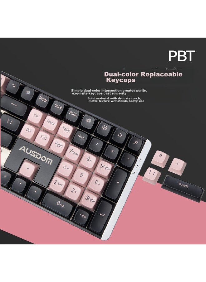AUSDOM Asdun Hola111 Wireless Mechanical Keyboard And Mouse Combo, Dual-on Multi-key, Low Latency, Office And Gaming, High Aesthetic Value For Women, Mechanical Keyboard And Mouse Set, Black And Pink - Image 4