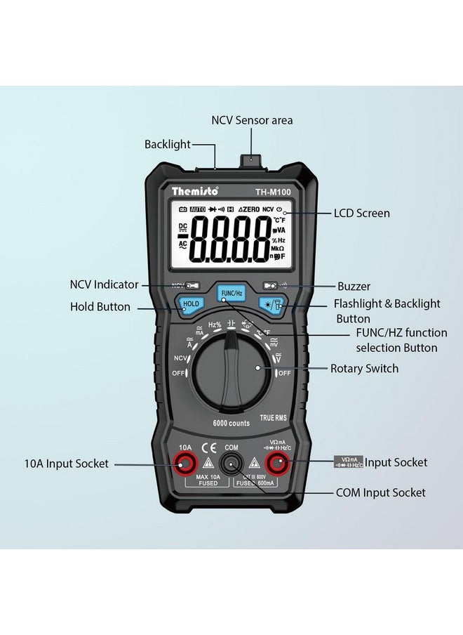 Themisto - Themisto AC/DC Current, Autorange Digital Multimeter (Black) (TH-M100) - Image 1