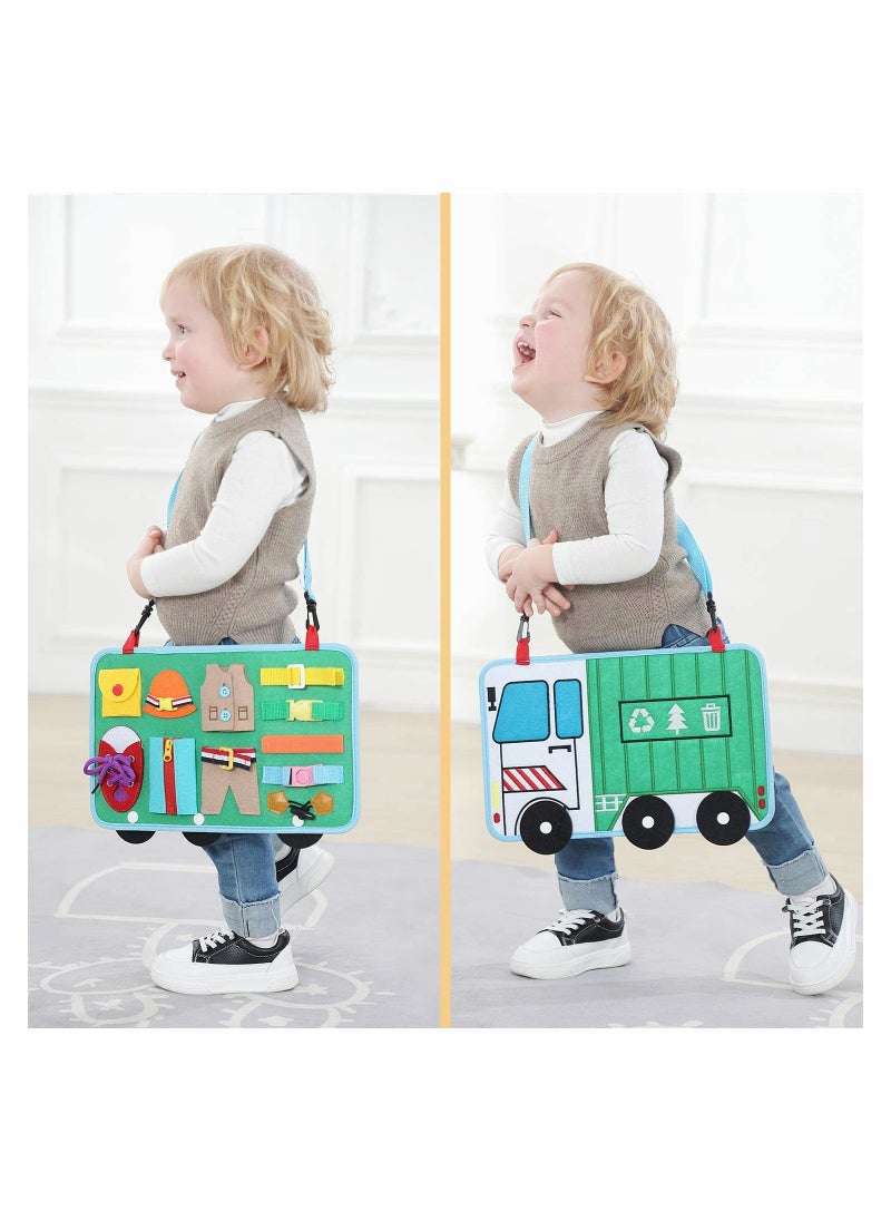 Toddler Busy Board 14 in 1 Activity Board, Montessori Sensory Toy for Fine Motor Skills, Learning Toy for Airplane or Car Travel, Preschool Educational Gift for Kids, Garbage Car Style  - Image 4