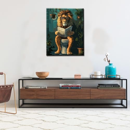 Tucocoo Funny Bathroom Paint by Numbers for Adults Lion in Toilet DIY Oil Painting Gift Kits Tropical Jungle Lion Paint by Number Kits Canvas Farmhouse Arts Craft Modern Home Decor16x20In no Frame - Image 3