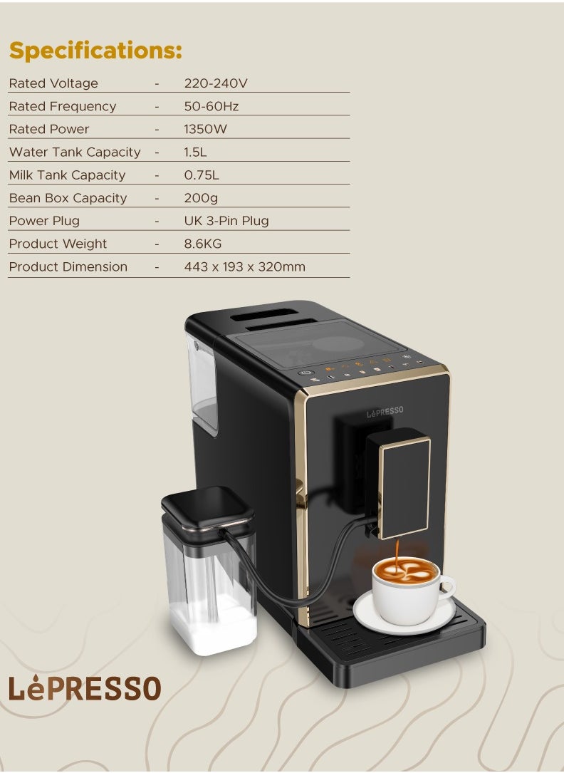 Automatic Espresso Coffee Machine with Milk Frothing System and 1.5L Water Tank Capacity & 20 Bar pressure Coffee Maker / Multiple Brewing Options / Adjustable Grinder / Hot Water Dispenser / Automatic Cleaning Cycle - Black - pzsku/Z29BAF97D68B76A1171EFZ/45/_/1726576732/4f1b54c2-cd6d-4de1-9a76-13c08d9ff713