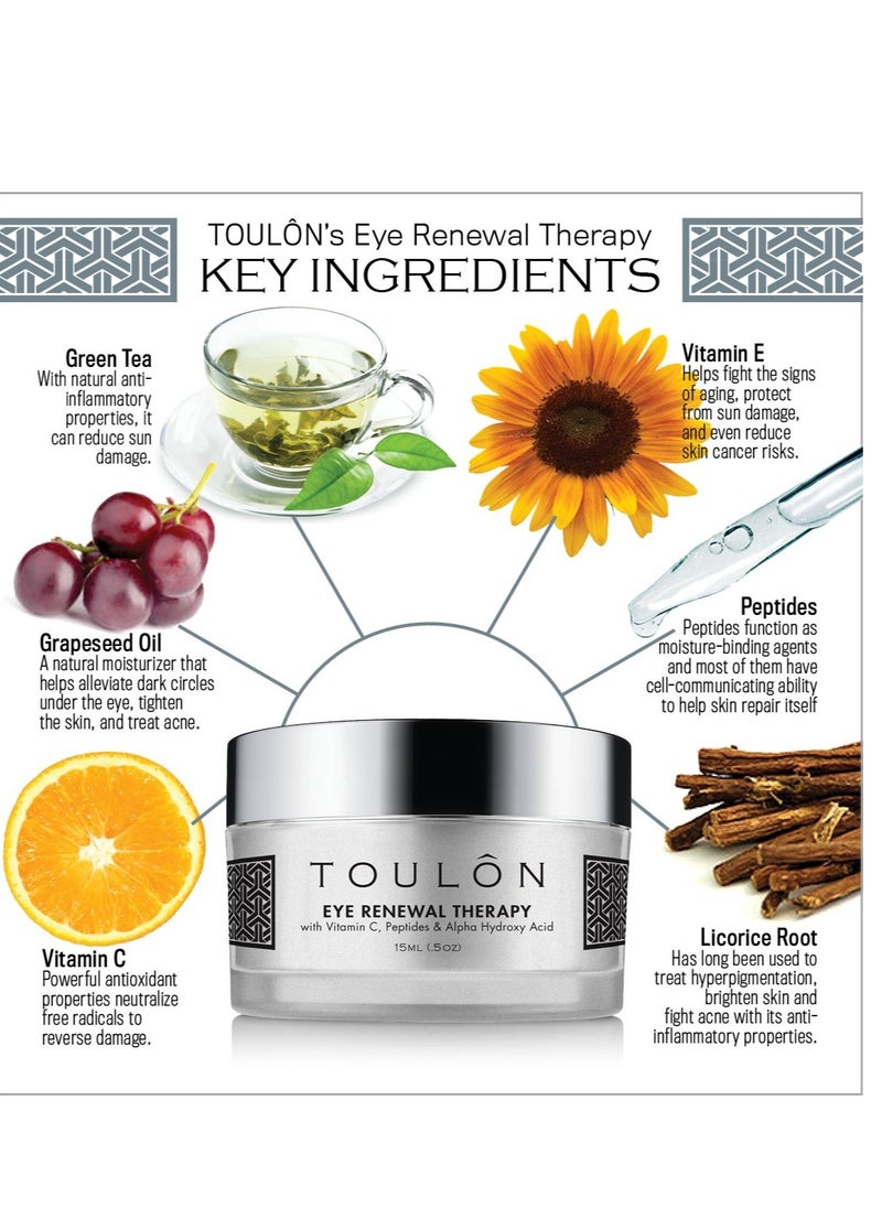 TOULON - Eye Cream for Dark Circles, Puffiness and Wrinkles. Reduces Fine Lines with Vitamin C, Peptides & Alpha Hydroxy Acid. Minimizes Crows Feet, Puffy Eyes and Bags - Image 1