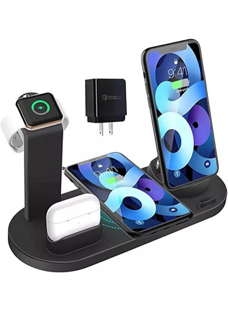 Bukela 3-in-1 Fast Wireless Charging Station ,  Multi-Device Charger Dock for iPhone 16/15/14/13 Pro Max, Apple Watch, AirPods, Android Smartphones & More , Compact & Quick Charge Hub - Black - Image 1