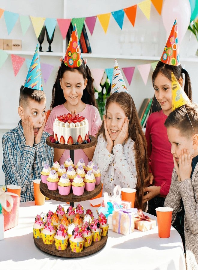 حامل كب كيك ثلاثي الطبقات من إيليتيرو، يتسع لـ 50 كب كيك، حامل كيك خشبي دوار، برج عرض حلويات ريفي مع صواني متعددة الطبقات، حامل كب كيك دائري لحفلات الزفاف وأعياد الميلاد وحفلات استقبال المولود وحفلات الشاي، عبوة من قطعتين - Image 2