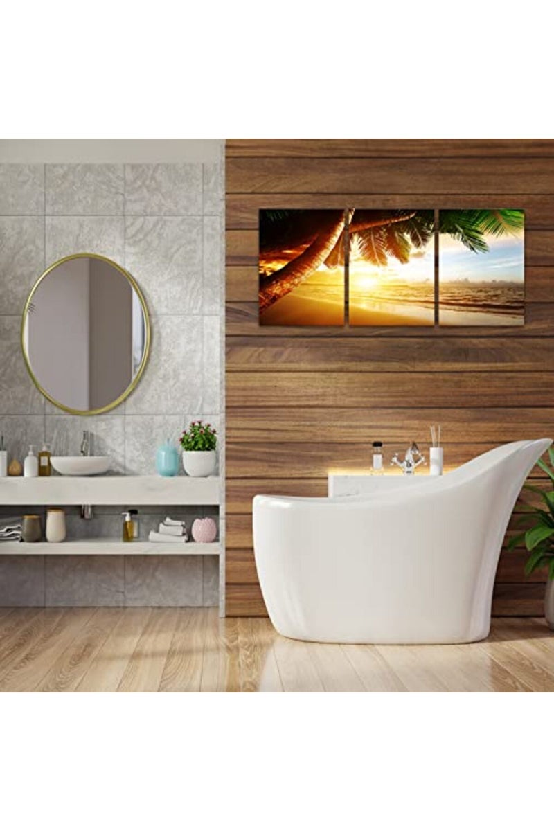 KAWAHONE Sunrise Ocean Canvas Wall Art, Coconut Tree Beach Landscape Poster Framed, Canvas Painting Printing Picture for Home Living Room, 12" x 16" x 3 PCS - Image 3
