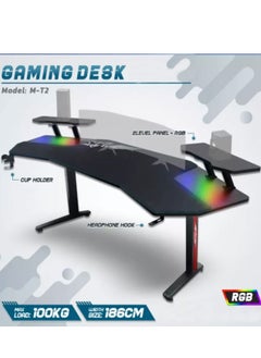 AWD AWD Gaming Desk Table with RGB Light, Computer Desk (MT-2), Cup Holder and Headphone Hook Gamer Workstation Game Table.  - Image 2