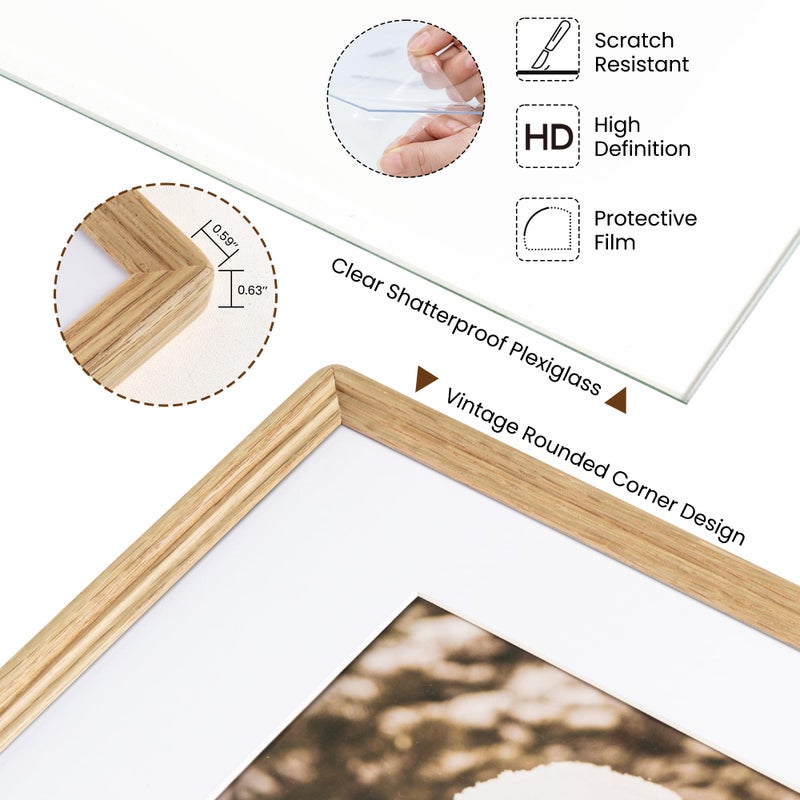 Axeman Axeman 8x10 Natural Solid Oak Wood Picture Frame with 5x7 Mat  Premium Rustic Wooden Photo Frames with Plexiglass  Poster Photo Frame Suitable for Gallery Wall Mount or Tabletop Display  Natural  - Image 4