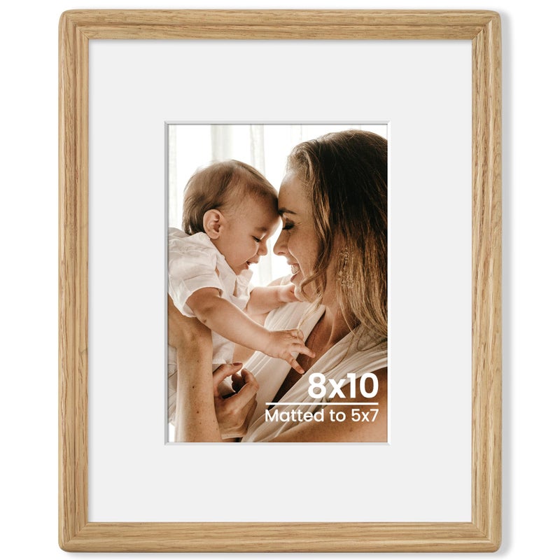 Axeman Axeman 8x10 Natural Solid Oak Wood Picture Frame with 5x7 Mat  Premium Rustic Wooden Photo Frames with Plexiglass  Poster Photo Frame Suitable for Gallery Wall Mount or Tabletop Display  Natural  - Image 1