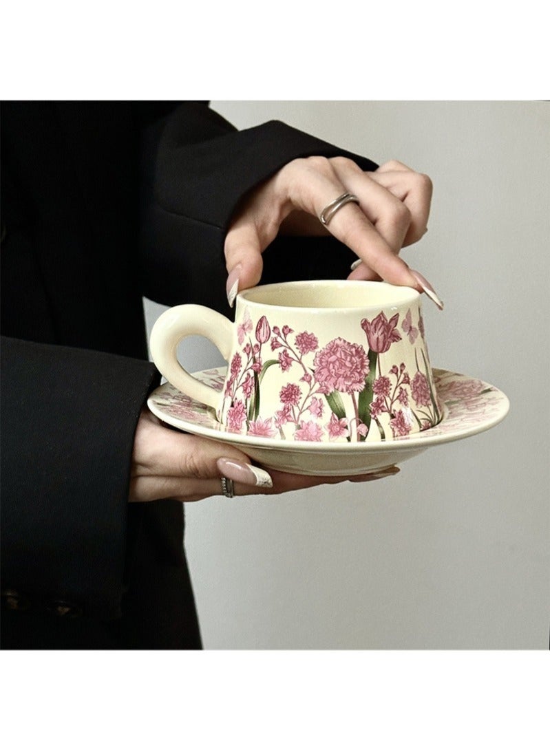 Arabest Ceramic Coffee Cup and Saucer Gift Box Set，Vintage Floral Design，Perfect for Espresso，Tea or Coffee Lovers， Gift Boxed for Home，Office or Special Occasion (Peony) - Image 3