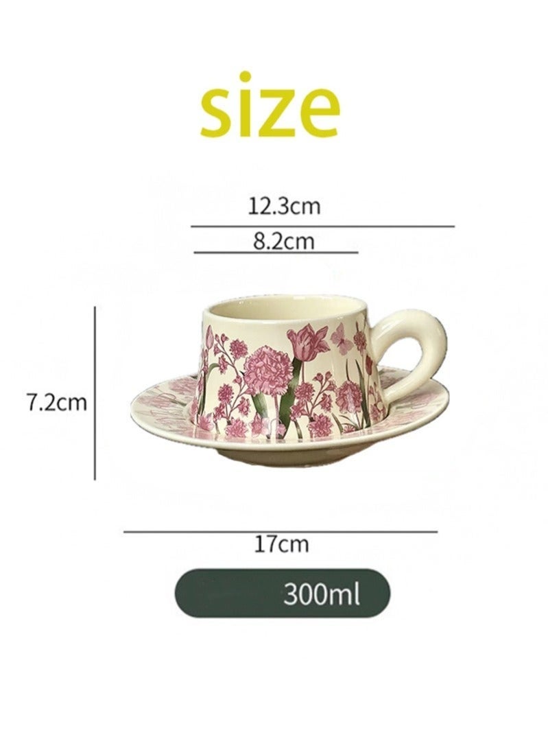 Arabest Ceramic Coffee Cup and Saucer Gift Box Set，Vintage Floral Design，Perfect for Espresso，Tea or Coffee Lovers， Gift Boxed for Home，Office or Special Occasion (Peony) - Image 2