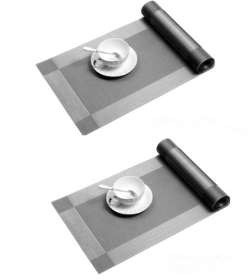 TASKHOUSE Table Runner Non-Slip, Durable PVC Woven Vinyl, Stain Resistant for Kitchen, Dining Table, Bedroom (Silver, Pack of 2) - Image 1