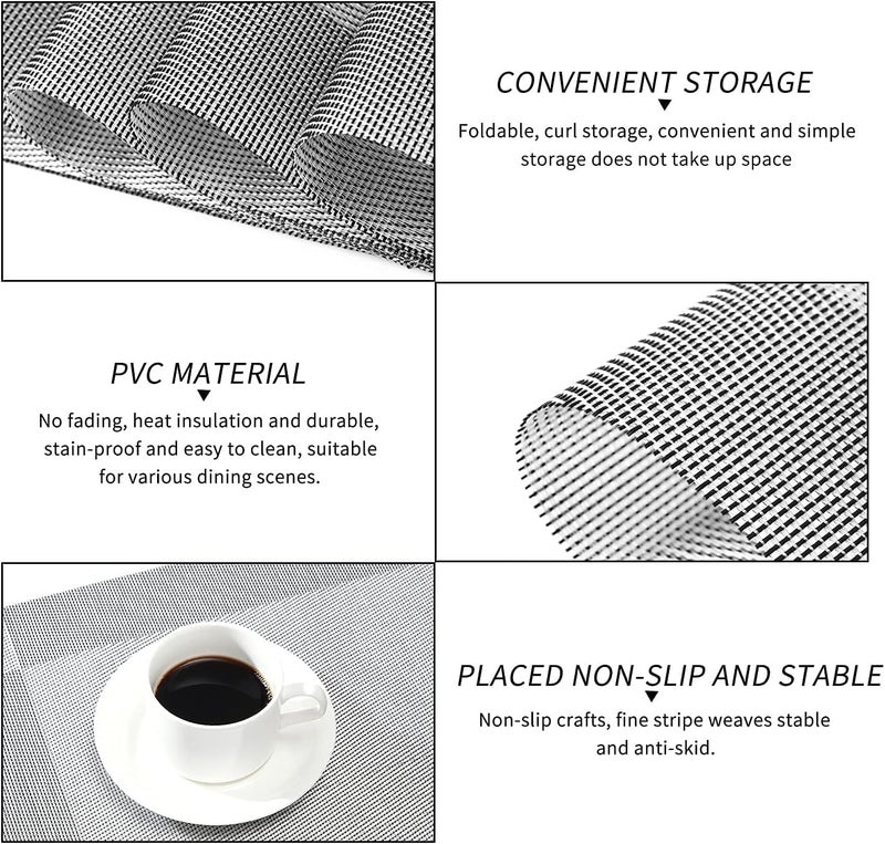 TASKHOUSE Table Runner Non-Slip, Durable PVC Woven Vinyl, Stain Resistant for Kitchen, Dining Table, Bedroom (Silver, Pack of 2) - Image 3