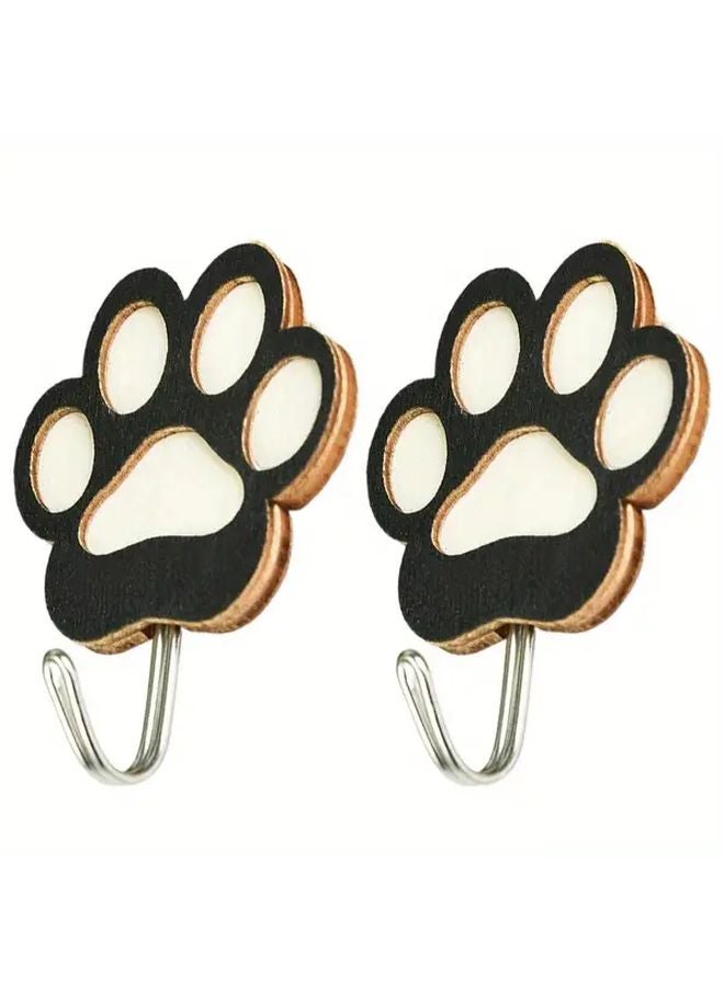 2PC Adorable Dog Footprint Wall Hooks No Drill Easy Installation Home Decor - Image 1