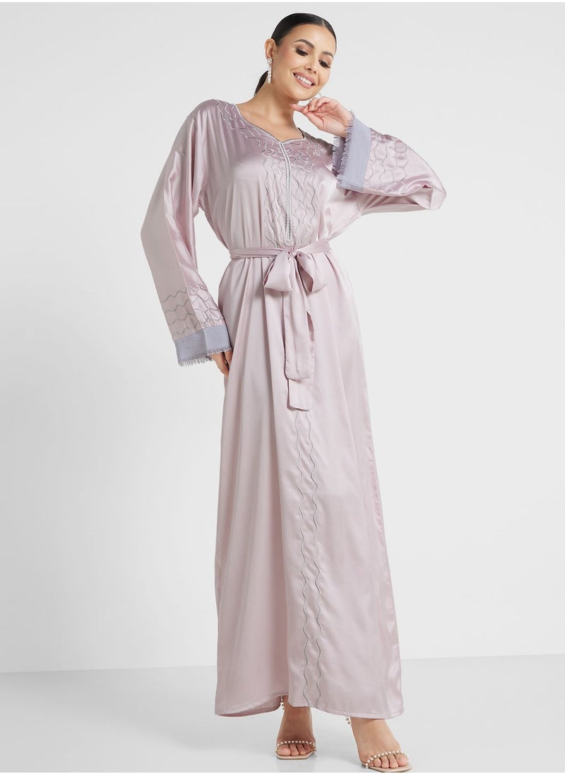 hayas closet - Embroidered Belted Jalabiya - Image 1