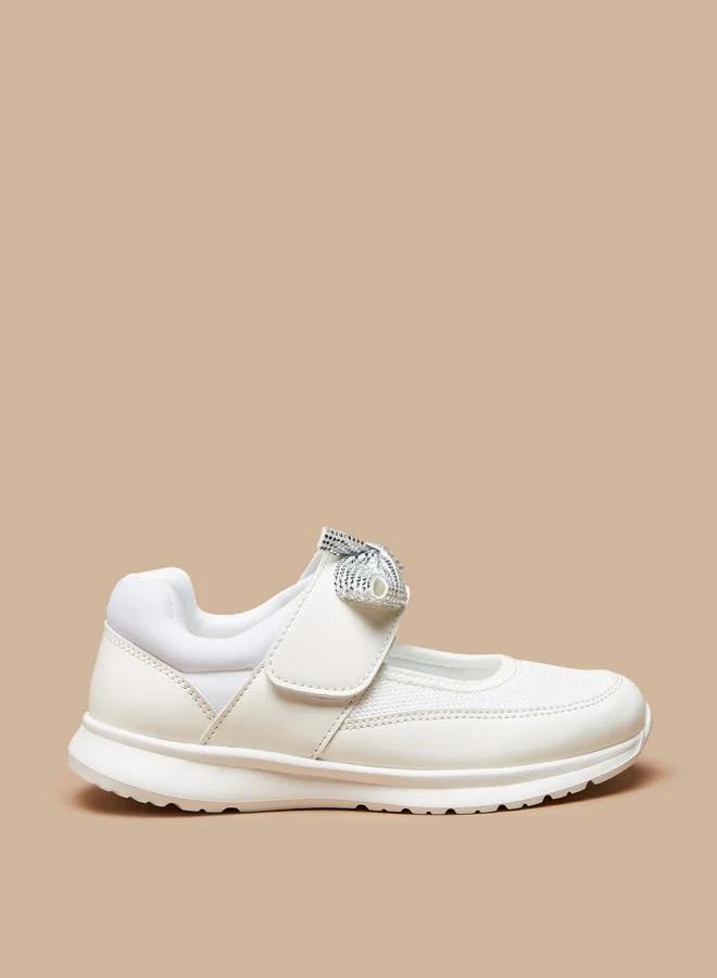 JUNIORS Girls Bow Accented Sneakers with Hook and Loop Closure