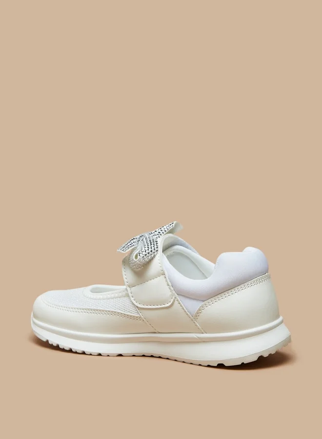 JUNIORS Girls Bow Accented Sneakers with Hook and Loop Closure