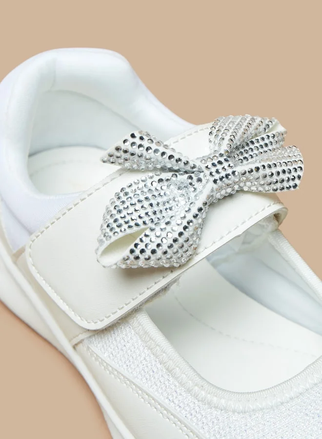 JUNIORS Girls Bow Accented Sneakers with Hook and Loop Closure