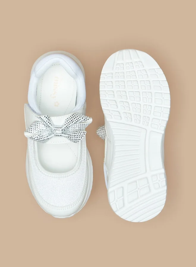JUNIORS Girls Bow Accented Sneakers with Hook and Loop Closure