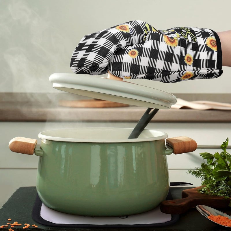 Bencailor 6 Pcs Bee Kitchen Towels Oven Mitts and Pot Holders Sets Dish Towels Non Slip Heat Resistant Oven Gloves for Summer Baking Cooking SuppliesBlack and YellowSunflower Bee - Image 4