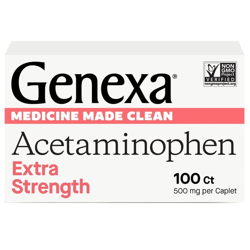 Genexa Clean Acetaminophen 500mg Extra Strength, Dye Free Pain Reliever Fever Reducer, 0% Artificial Additives, Pain Medicine for Adults, Relieves Headache, Backache, Minor Arthritis Pain, 100 Tablets - Image 1