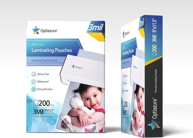Optiazure Thermal Laminating Pouches 9"x11.5" Inches, 3mil 200Pack, Laminated Paper, Clear, Letter Size, Office and School Supplies - Image 2