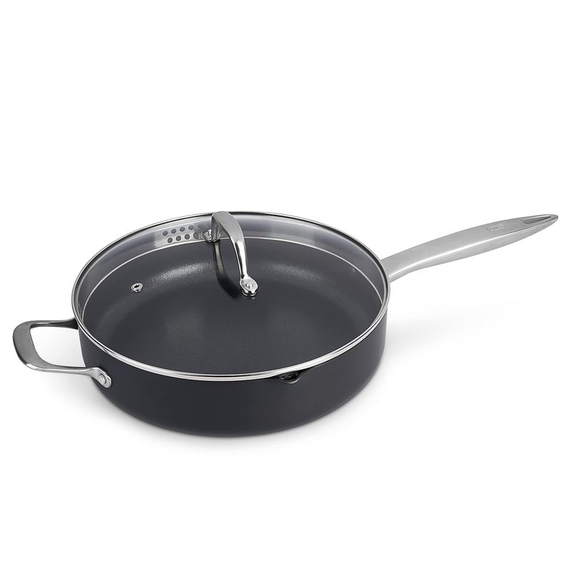 zyliss Zyliss Ultimate Pro Nonstick Saute Pan for thinKitchen:, Hard Anodized Saute Pan with Pour Spout, Non,Stick Frying Pan, Stainless Steel Skillet and Saute Pan with Lid, 11 inches  - Image 1