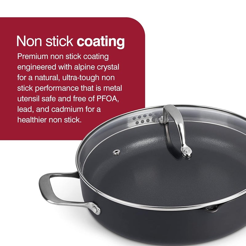 zyliss Zyliss Ultimate Pro Nonstick Saute Pan for thinKitchen:, Hard Anodized Saute Pan with Pour Spout, Non,Stick Frying Pan, Stainless Steel Skillet and Saute Pan with Lid, 11 inches  - Image 3