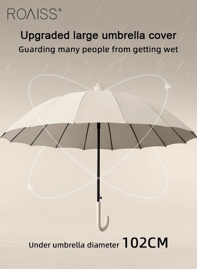 roaiss Unisex Multifunctional Long-Handled Umbrella with Enlarged Surface Three-Layer Rainproof and Windproof Curved Hook for Easy Gripping 16-Rib Design for Rain and Sun - Image 2