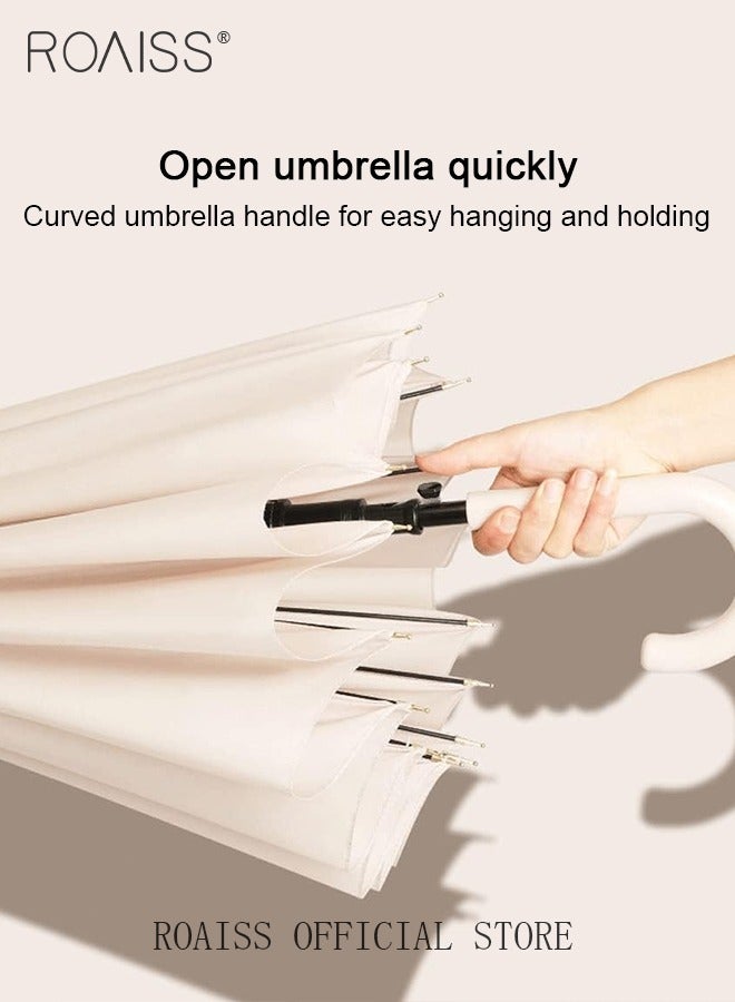 roaiss Unisex Multifunctional Long-Handled Umbrella with Enlarged Surface Three-Layer Rainproof and Windproof Curved Hook for Easy Gripping 16-Rib Design for Rain and Sun - Image 3