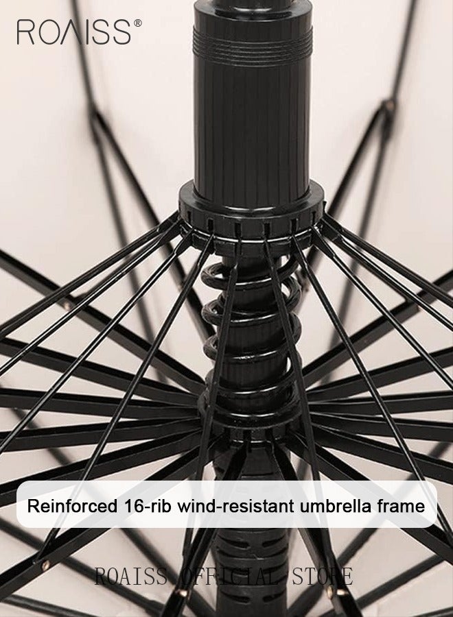 roaiss Unisex Multifunctional Long-Handled Umbrella with Enlarged Surface Three-Layer Rainproof and Windproof Curved Hook for Easy Gripping 16-Rib Design for Rain and Sun - Image 4
