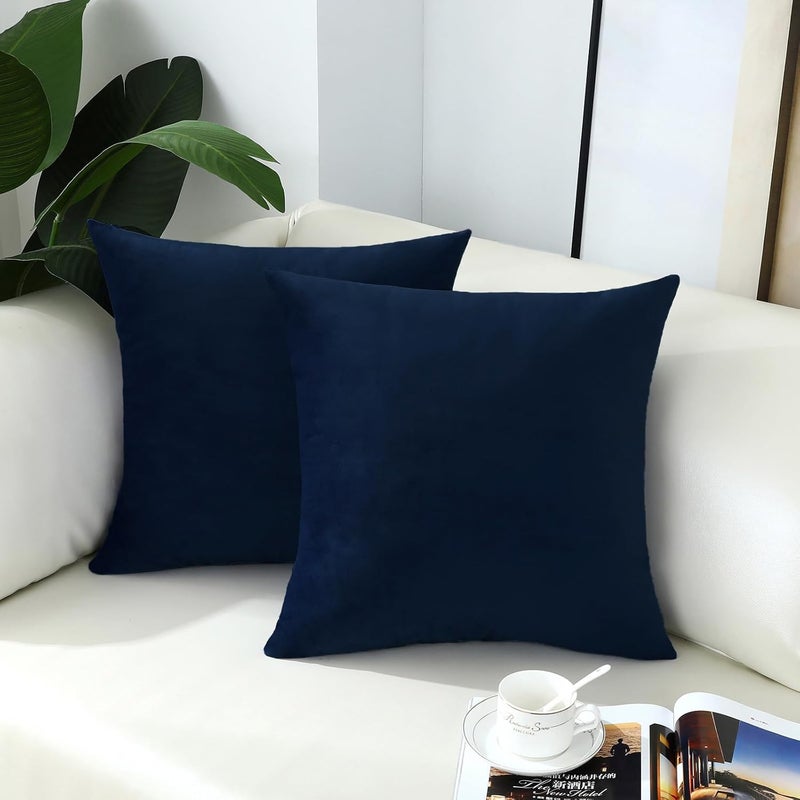 mixeoo Comfy Dark Blue Throw Pillow Covers Decorative Square Velvet Super Soft Navy Cushion Couch Cases Decor, Set of 2, 20 x 20 Inch - Image 1