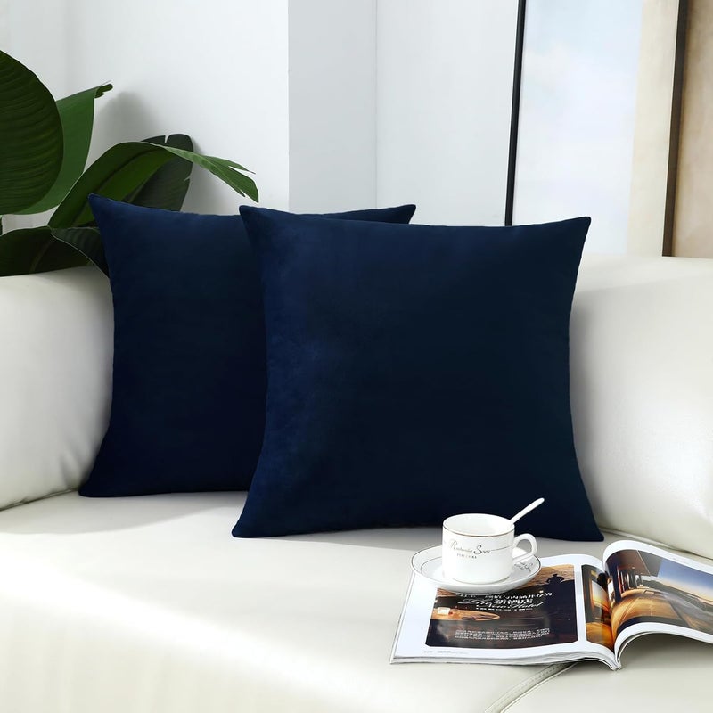 mixeoo Comfy Dark Blue Throw Pillow Covers Decorative Square Velvet Super Soft Navy Cushion Couch Cases Decor, Set of 2, 20 x 20 Inch - Image 2