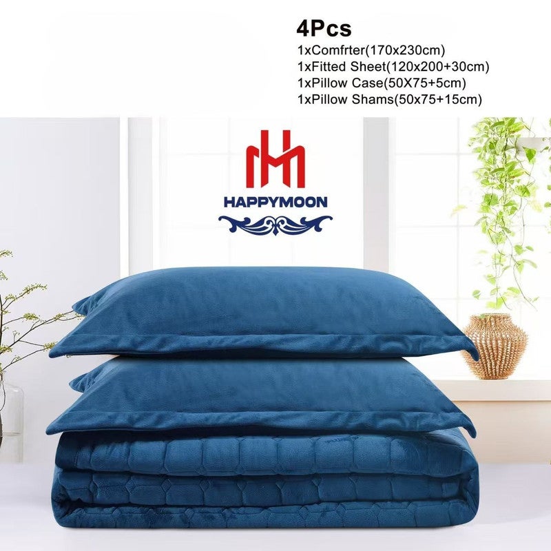 HAPPYMOON Velvet Comforter Set – 4 Pieces, Fits 170 × 230 cm Single Bed | Soft, Warm & Cozy - Image 2