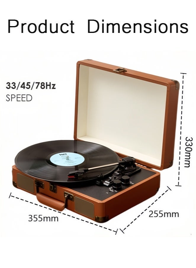 مشغل أسطوانات فينيل متعدد الوظائف بتقنية بلوتوث، بثلاث سرعات، محمول للسفر والهدايا، بتصميم حقيبة سفر عتيقة، مثالي لتزيين المقاهي، ويضفي لمسة جمالية على غرفة المعيشة، مزود بمكبرات صوت مدمجة وراديو FM، بجودة صوت عالية. - Image 2