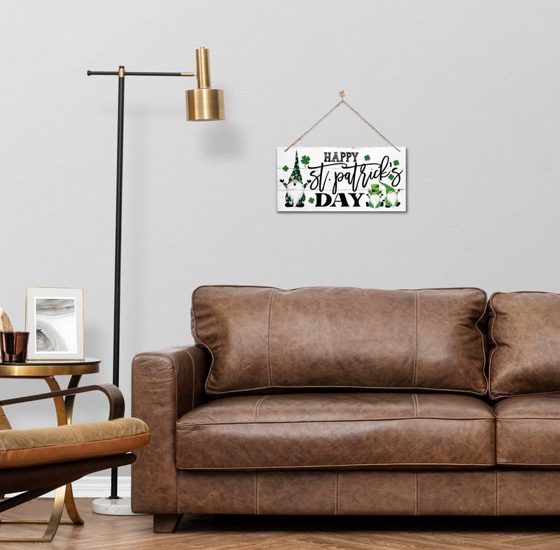 Gkwa Hanging Happy St Patrick's Day Wood Decor Sign - Gnome Printed Wall Art, Irish Home Signs, Door Hanging, Rustic Farmhouse Decor - Image 4